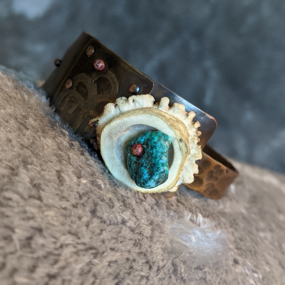 Handmade turquoise and copper bracelet